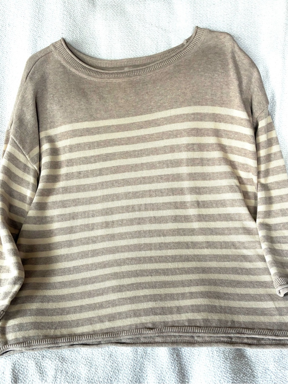 Pact Striped Crewneck Sweater in Beige and Cream Organic Cotton